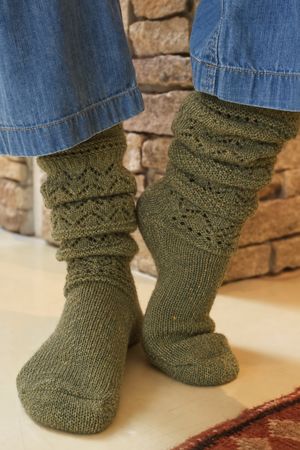 Pointelle Knit Slouch Socks Dark Olive